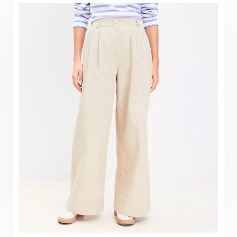 Nwt Loft Petite Curvy Poplin Wide Leg Pants 4 Petite Curvy Cream